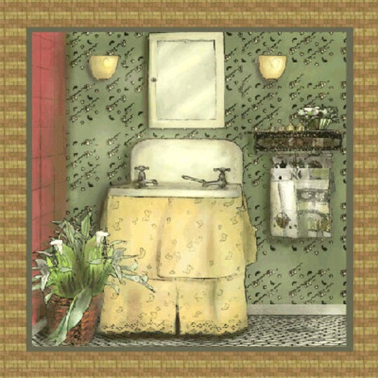 Bathroom in Green I by Lenny Karcinell Wall Art Décor 12 x 12 Art Print